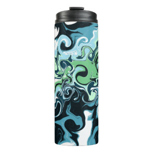 Sage Green and Dark Blue Swirls Abstract Thermal Tumbler