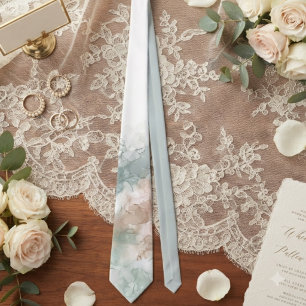Sage Green and Dusty Rose Watercolor Tie