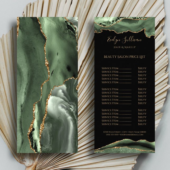Sage green and gold agate price list  rack card (Creator Uploaded)
