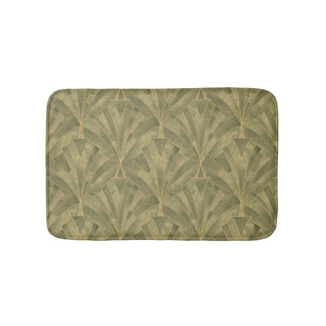 Sage Green and Gold Art Deco Pattern Bath Mat (Front)