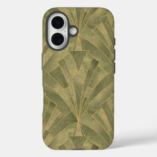 Sage Green and Gold Art Deco Pattern iPhone 16 Case