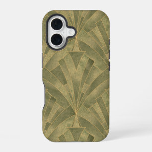Sage Green and Gold Art Deco Pattern iPhone 16 Case