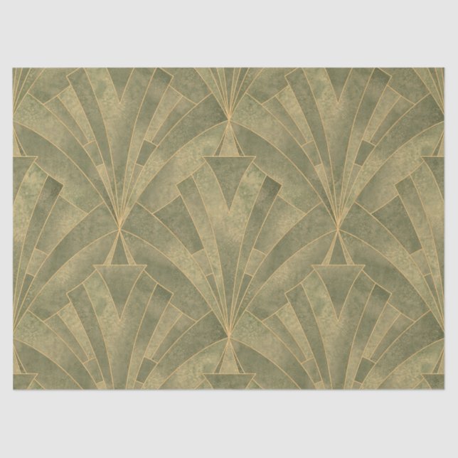 Sage Green and Gold Art Deco Pattern Tissue Paper (Front)