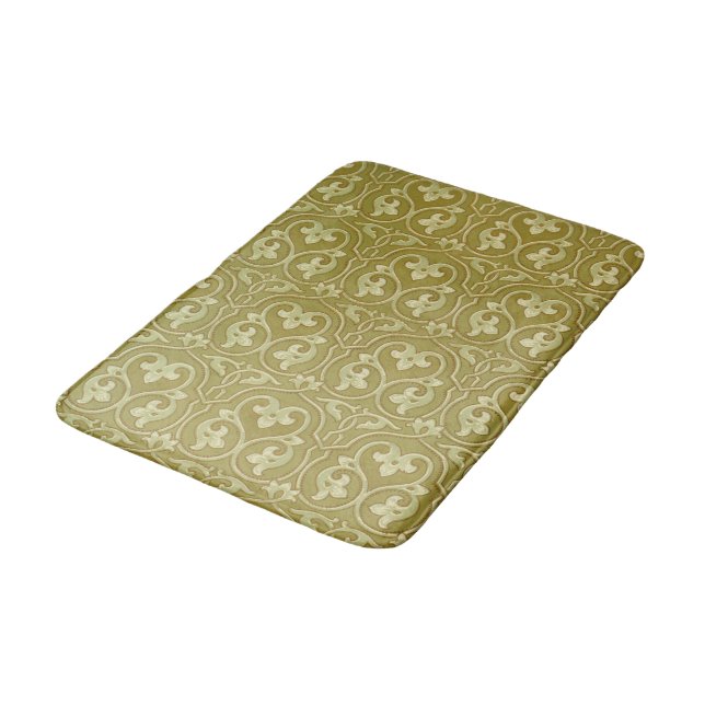 Sage Green and Gold Art Nouveau Pattern Bath Mat (Angled)