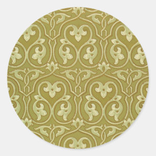 Sage Green and Gold Art Nouveau Pattern Classic Round Sticker