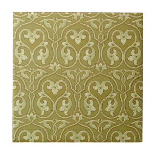 Sage Green and Gold Art Nouveau Pattern Tile