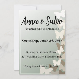 Sage Green and Gold Butterfly Wedding Invitation