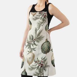 Sage Green and Gold Christmas Ornaments Apron