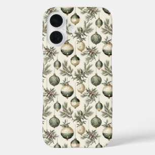 Sage Green and Gold Christmas Ornaments iPhone 16 Case