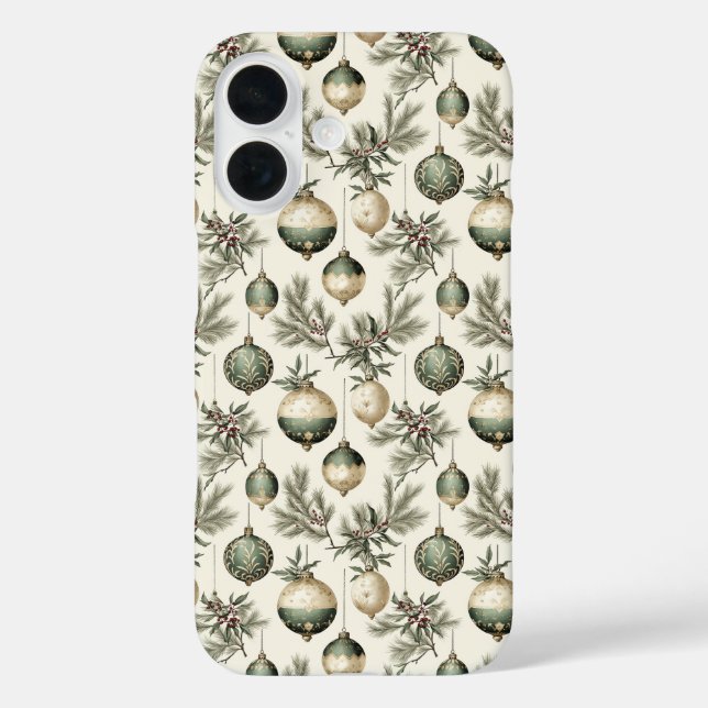 Sage Green and Gold Christmas Ornaments Case-Mate iPhone Case (Back)