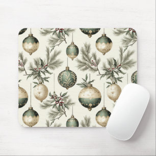 Sage Green and Gold Christmas Ornaments Mouse Mat