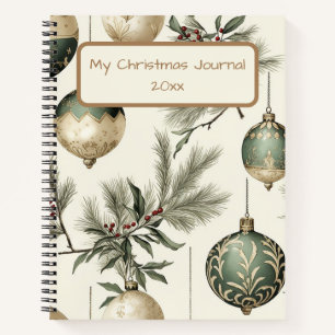 Sage Green and Gold Christmas Ornaments Notebook