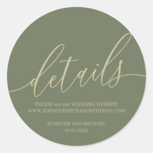 Sage Green and gold Details Signature text Classic Round Sticker