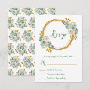 Sage Green and Gold Elegant Flowers Sweet Sixteen RSVP Card