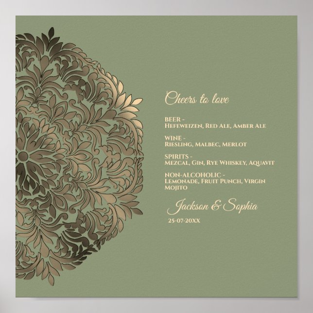 Sage Green and Gold Elegant Luxury Menu Sign (Front)