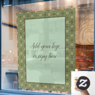 Sage Green and Gold Filigree  Window Cling