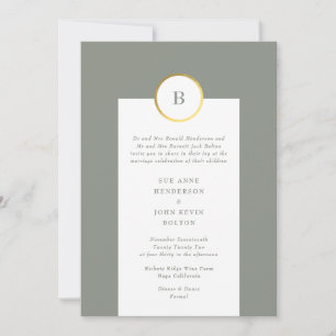 Sage Green and Gold Foil Circle Monogram Wedding Invitation