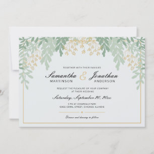 Sage Green and Gold Greenery Wedding Invitation