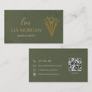 Sage Green And Gold Makeup Artist Business Card