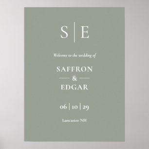 Sage Green And Gold Monogram Wedding Welcome Sign