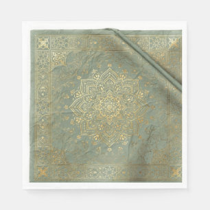 Sage Green and Gold Mughal Mandala Paper Napkins -