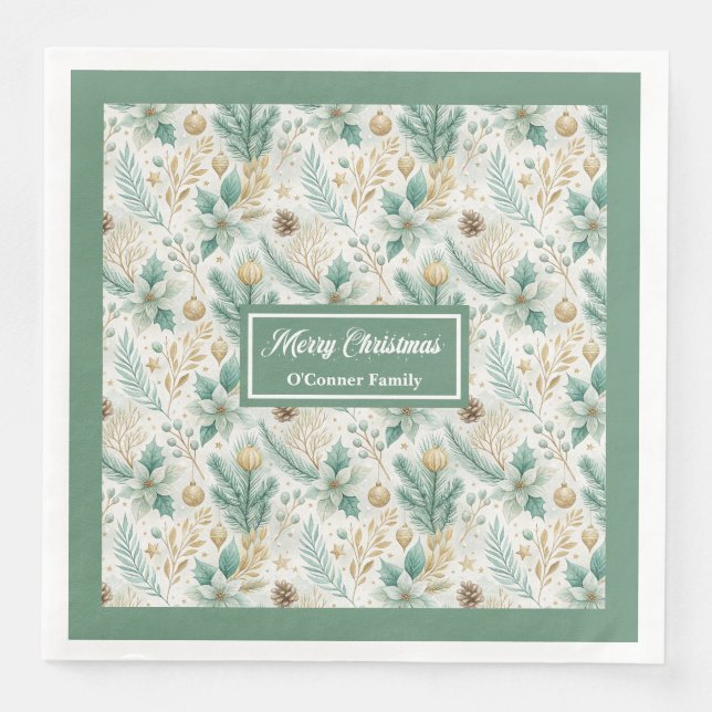 Sage Green and Gold Napkins Elegant Holiday Table (Front)
