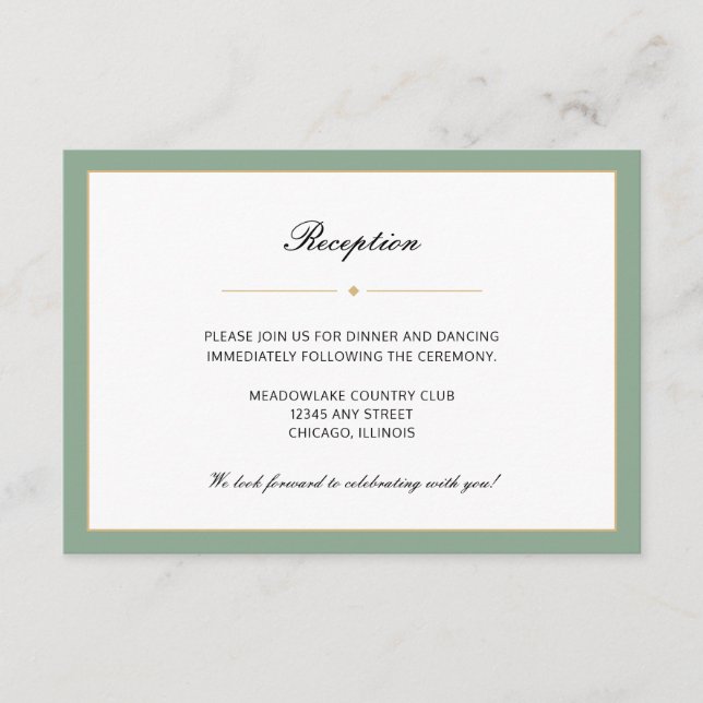 Sage Green and Gold | Reception Enclosure Card (Front)