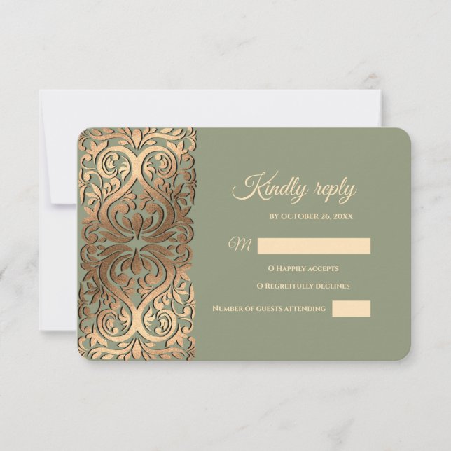 Sage Green and Gold RSVP with Elegant Earthy Tones Card (Front)