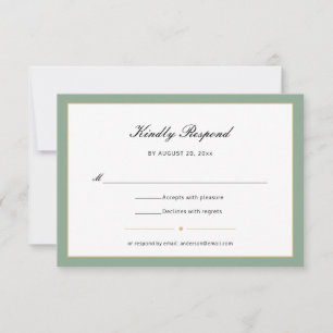 Sage Green and Gold   Script RSVP Card