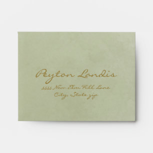 Sage Green and Gold Script Wedding RSVP Return Envelope