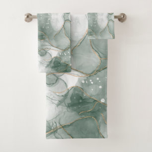 Sage Green and Gold Vein Luxury Summer Bath Towel Set