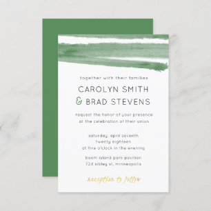 Sage Green and Gold Watercolor Striped Wedding Invitation
