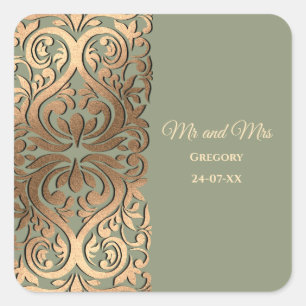 Sage Green and Gold Wedding Elegant Luxury Square Sticker