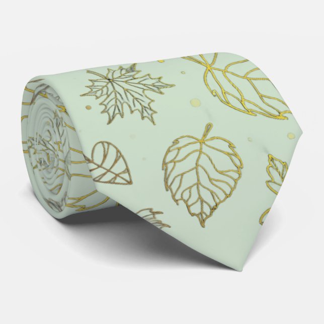 Sage Green and Gold Wedding Neck Tie (Rolled)