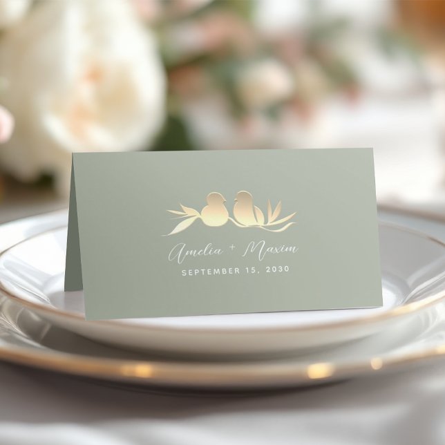 Sage Green and Gold Wedding Place Card (Creator Uploaded)