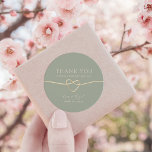 Sage Green and Gold Wedding Thank You Classic Round Sticker<br><div class="desc">Simple,  elegant,  minimal,  sage green wedding thank you sticker,  with gold rope heart.</div>