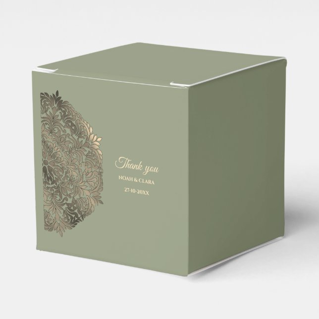 Sage Green and Gold Wedding with Elegant Earthy Fa Favour Box (Front Side)
