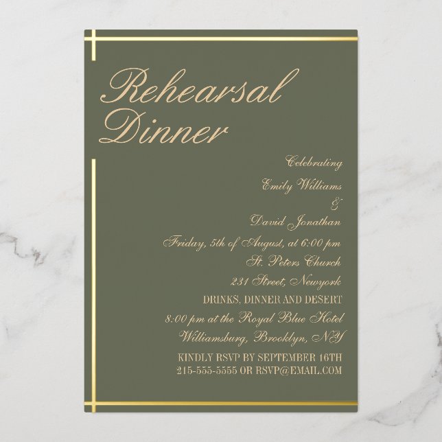 Sage Green and Golden Classic Rehearsal Dinner  (Front)