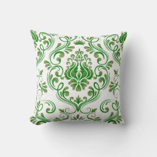 Sage Green and Green Damask Floral Pattern Elegant Cushion