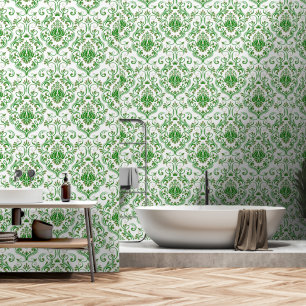 Sage Green and Green Damask Floral peel and stick Wallpaper