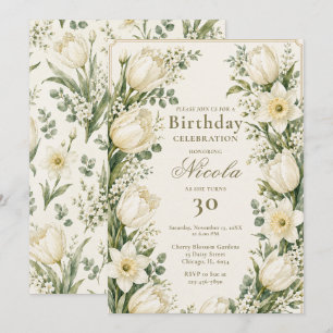 Sage Green and Ivory Birthday Invitation