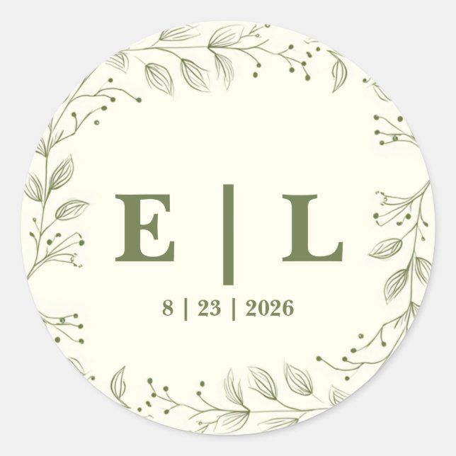 Sage Green and Ivory Circle Wedding Classic Round Sticker (Front)