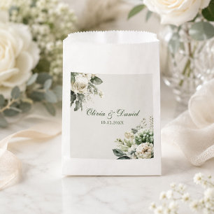 Sage Green and Ivory Flowers Wedding Favour Bags