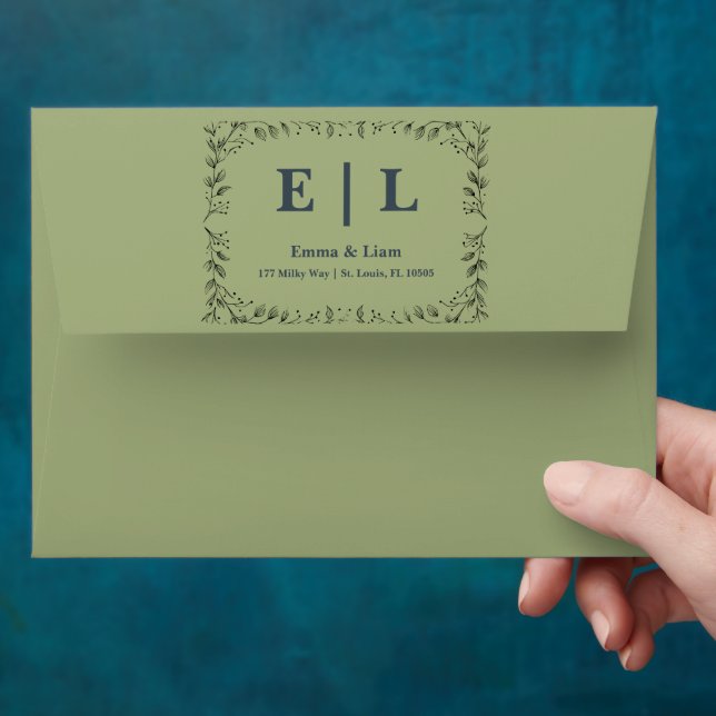 Sage Green and Ivory Wedding Botanical Design Envelope (Hand)