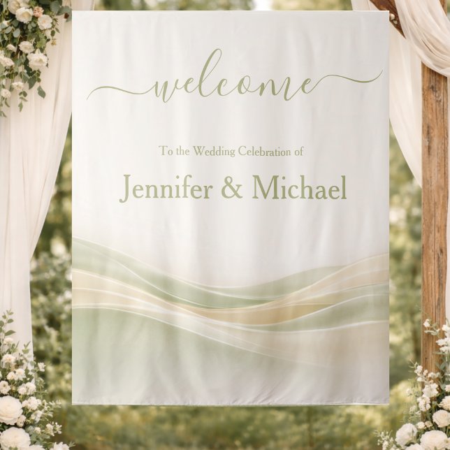 Sage Green and Ivory Wedding Sign Tapestry (Sage Green and Ivory Wedding Sign Tapestry )
