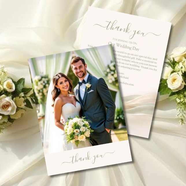 Sage Green and Ivory Wedding Thank You Card (Sage Green and Ivory Wedding Thank You Card )