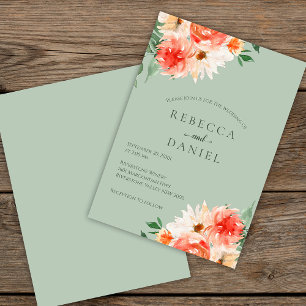 Sage Green and Orange Floral Boho Wedding Invitation