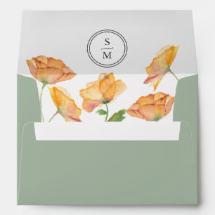 Sage Green and Orange Floral Wedding Theme Envelope