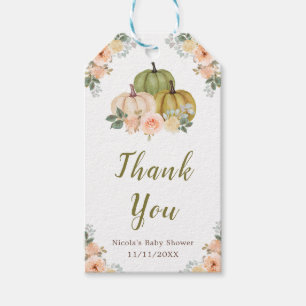 Sage Green and Peach Floral Pumpkins Baby Shower Gift Tags