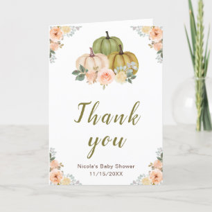 Sage Green and Peach Floral Pumpkins Baby Shower Thank You Card